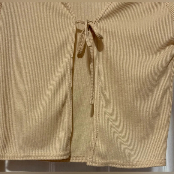 Pretty Little Things Rib Tie Front Long Sleeve Crop Top - Picture 2 of 4